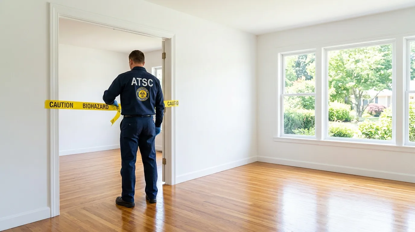 Certified biohazard cleanup crew performing Decomposition Cleanup in Hutchins